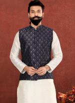 Jacquard Silk Blue Festival Wear Embroidery Work Readymade Men's Waist Coat